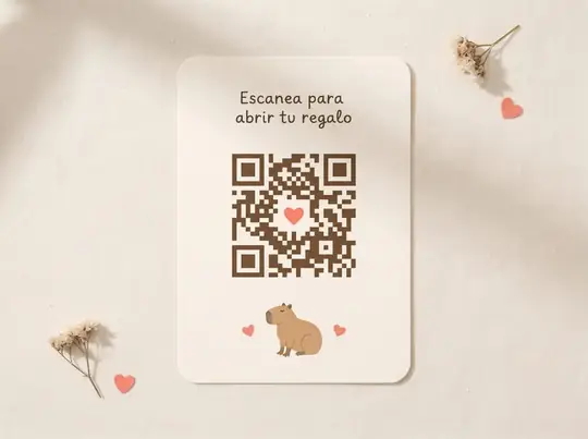 Tarjeta imprimible con código QR para abrir el regalo